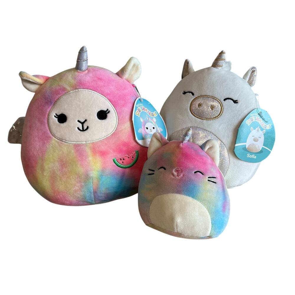 Squishmallows Set of 3 Unicorns Lucy May 8 inch, Sofia 8 inch, Galeria 5 inch